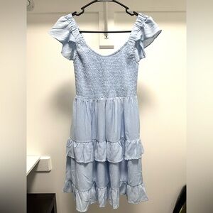 Blue Ruffled Tiered Sundress with Flutter Sleeves